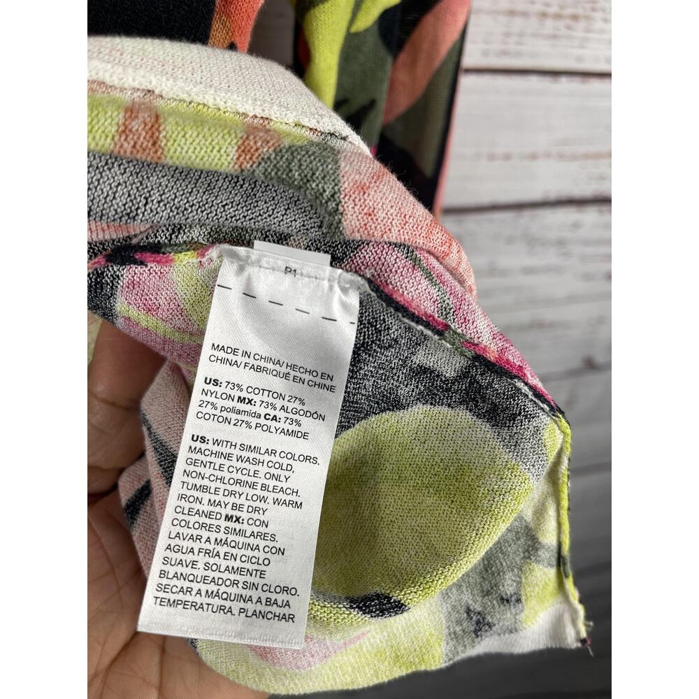 Chicos Cardigan Sweater Women's Size Large Multicolor Tropical Leaf Open Front - Picture 6 of 7